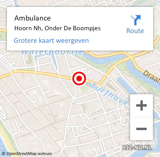 Locatie op kaart van de 112 melding: Ambulance Hoorn Nh, Onder De Boompjes op 14 mei 2021 14:54