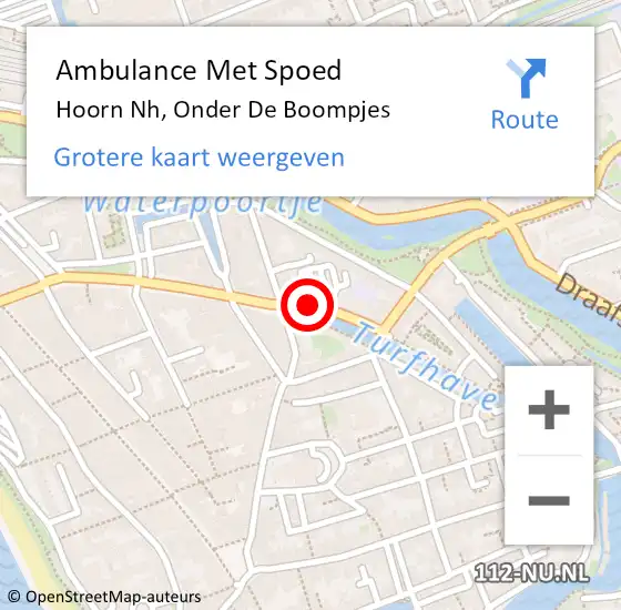 Locatie op kaart van de 112 melding: Ambulance Met Spoed Naar Hoorn Nh, Onder De Boompjes op 14 mei 2021 14:58