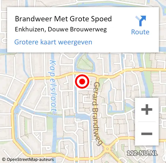 Locatie op kaart van de 112 melding: Brandweer Met Grote Spoed Naar Enkhuizen, Douwe Brouwerweg op 14 mei 2021 15:06