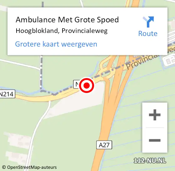 Locatie op kaart van de 112 melding: Ambulance Met Grote Spoed Naar Hoogblokland, Provincialeweg op 10 juni 2014 12:50