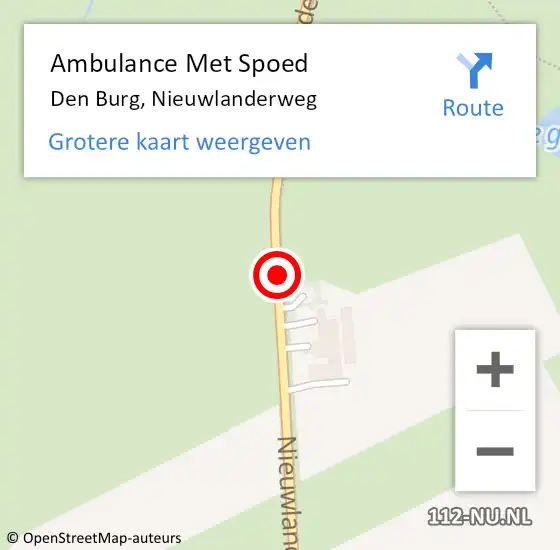 Locatie op kaart van de 112 melding: Ambulance Met Spoed Naar Den Burg, Nieuwlanderweg op 14 mei 2021 16:52