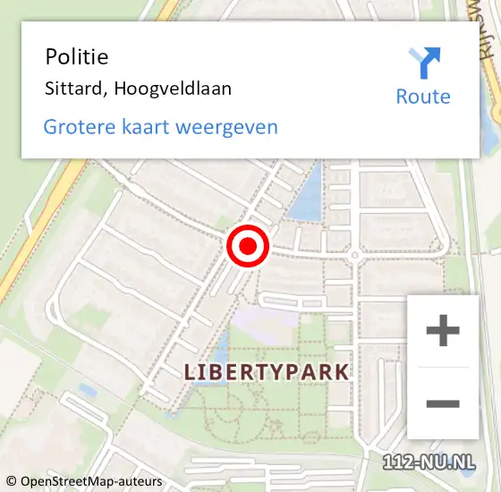 Locatie op kaart van de 112 melding: Politie Sittard, Hoogveldlaan op 14 mei 2021 17:08