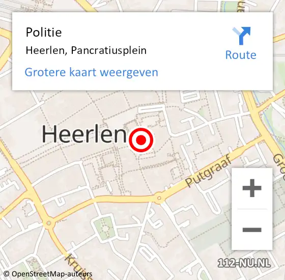 Locatie op kaart van de 112 melding: Politie Heerlen, Pancratiusplein op 14 mei 2021 17:24