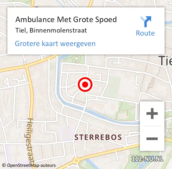 Locatie op kaart van de 112 melding: Ambulance Met Grote Spoed Naar Tiel, Binnenmolenstraat op 14 mei 2021 17:41