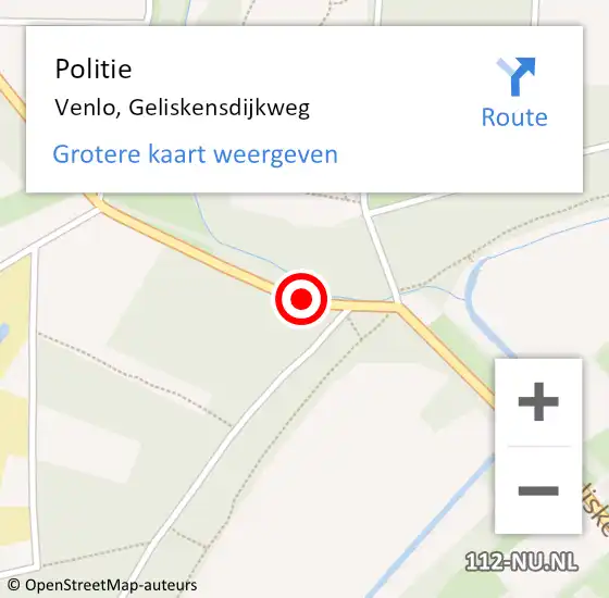 Locatie op kaart van de 112 melding: Politie Venlo, Geliskensdijkweg op 14 mei 2021 18:22