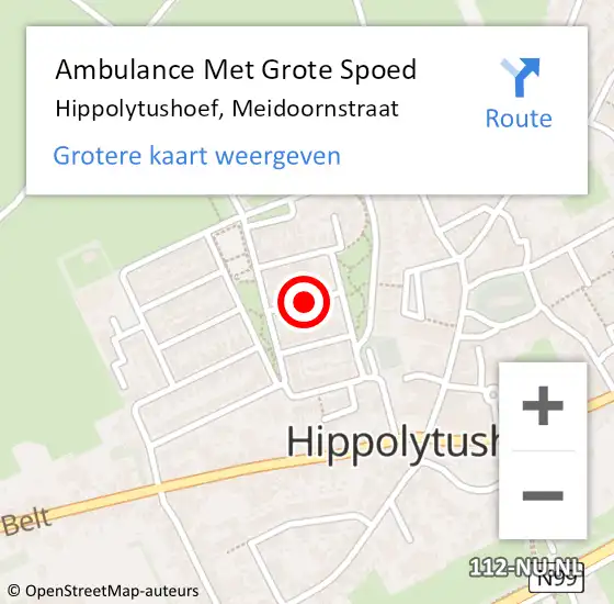 Locatie op kaart van de 112 melding: Ambulance Met Grote Spoed Naar Hippolytushoef, Meidoornstraat op 14 mei 2021 18:47