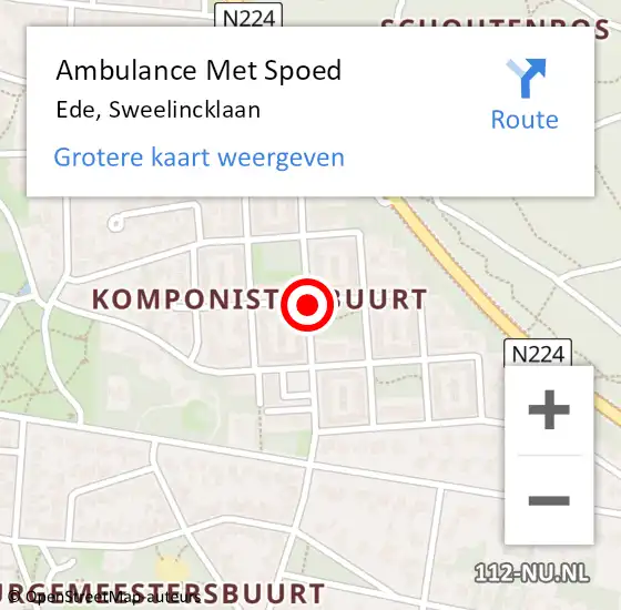 Locatie op kaart van de 112 melding: Ambulance Met Spoed Naar Ede, Sweelincklaan op 14 mei 2021 19:13