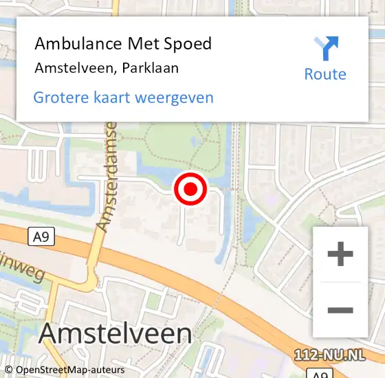 Locatie op kaart van de 112 melding: Ambulance Met Spoed Naar Amstelveen, Parklaan op 14 mei 2021 19:35