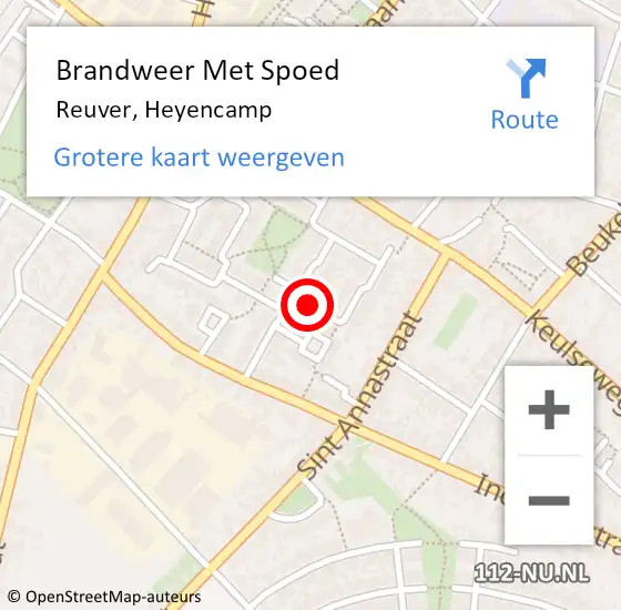 Locatie op kaart van de 112 melding: Brandweer Met Spoed Naar Reuver, Heyencamp op 14 mei 2021 19:37