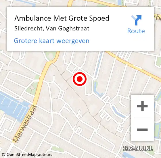 Locatie op kaart van de 112 melding: Ambulance Met Grote Spoed Naar Sliedrecht, Van Goghstraat op 15 mei 2021 10:16