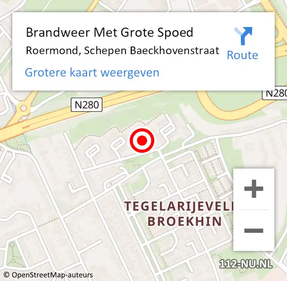 Locatie op kaart van de 112 melding: Brandweer Met Grote Spoed Naar Roermond, Schepen Baeckhovenstraat op 15 mei 2021 10:50