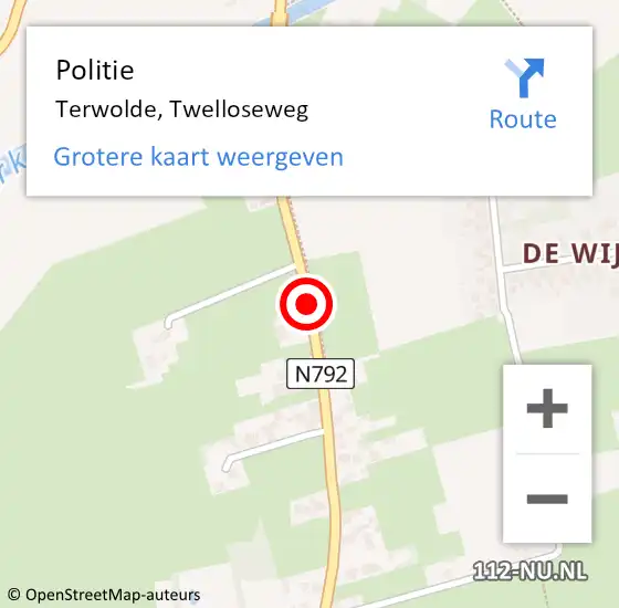 Locatie op kaart van de 112 melding: Politie Terwolde, Twelloseweg op 15 mei 2021 12:10