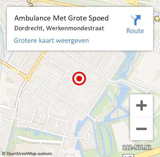 Locatie op kaart van de 112 melding: Ambulance Met Grote Spoed Naar Dordrecht, Werkenmondestraat op 15 mei 2021 14:32