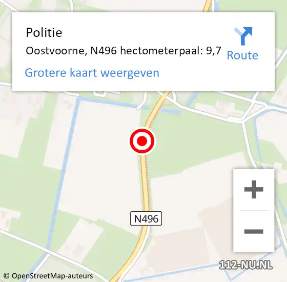 Locatie op kaart van de 112 melding: Politie Oostvoorne, N496 hectometerpaal: 10,0 op 15 mei 2021 15:21