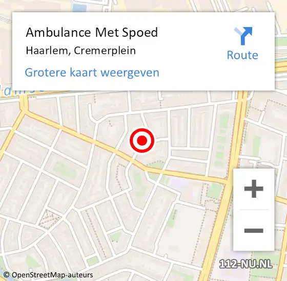 Locatie op kaart van de 112 melding: Ambulance Met Spoed Naar Haarlem, Cremerplein op 15 mei 2021 15:45