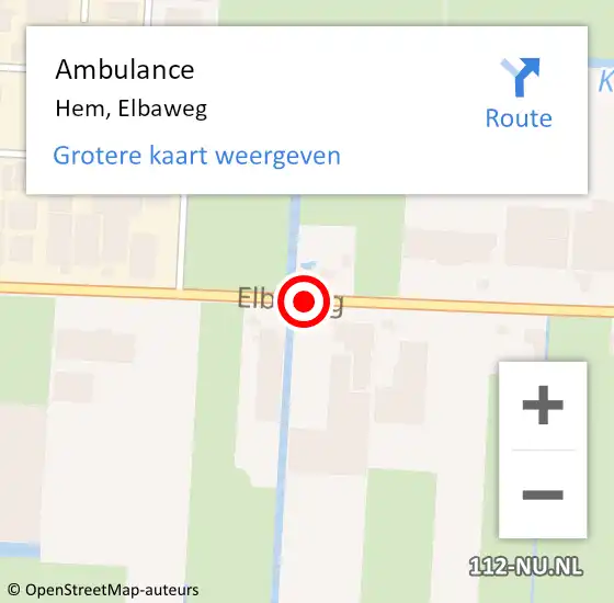 Locatie op kaart van de 112 melding: Ambulance Hem, Elbaweg op 15 mei 2021 17:07