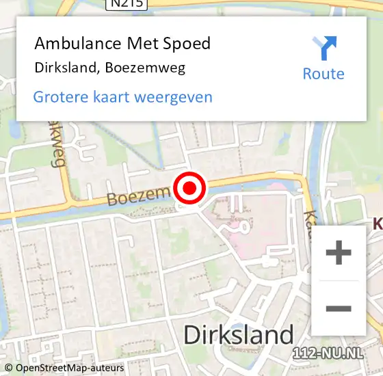 Locatie op kaart van de 112 melding: Ambulance Met Spoed Naar Dirksland, Boezemweg op 15 mei 2021 17:08