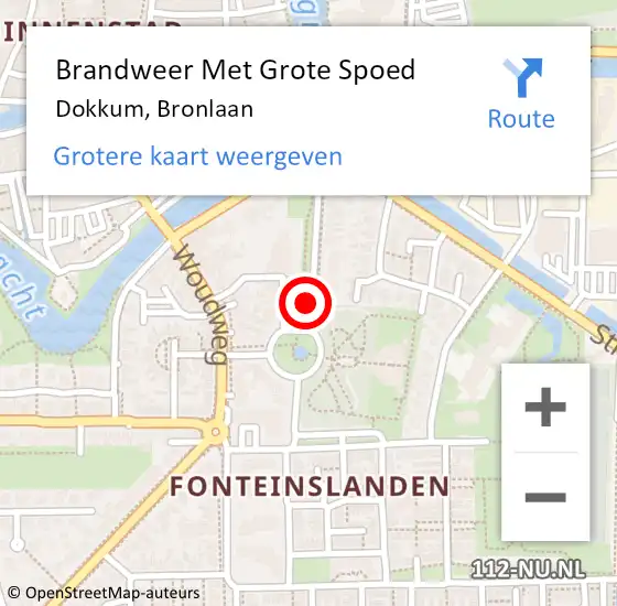 Locatie op kaart van de 112 melding: Brandweer Met Grote Spoed Naar Dokkum, Bronlaan op 15 mei 2021 18:05