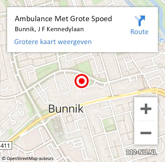 Locatie op kaart van de 112 melding: Ambulance Met Grote Spoed Naar Bunnik, J F Kennedylaan op 15 mei 2021 21:24