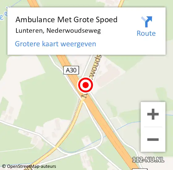 Locatie op kaart van de 112 melding: Ambulance Met Grote Spoed Naar Lunteren, Nederwoudseweg op 15 mei 2021 23:39