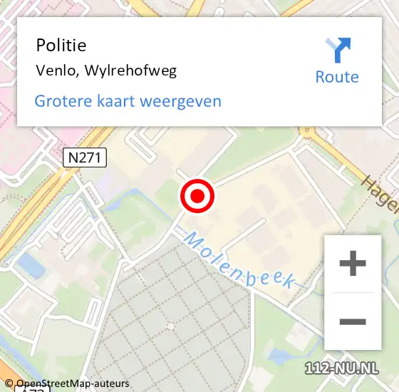 Locatie op kaart van de 112 melding: Politie Venlo, Wylrehofweg op 16 mei 2021 00:17