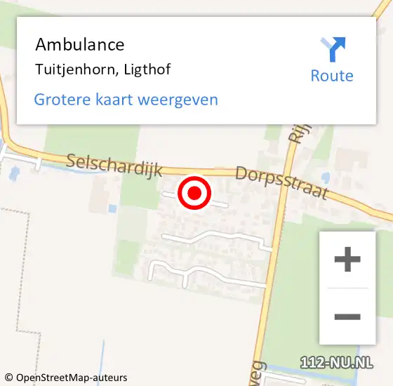 Locatie op kaart van de 112 melding: Ambulance Tuitjenhorn, Ligthof op 16 mei 2021 00:33