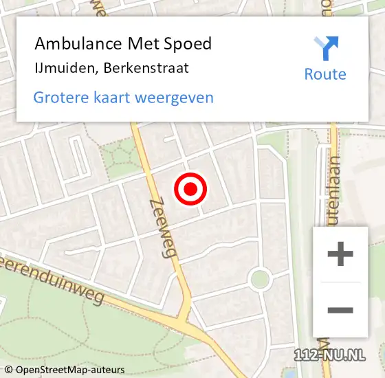 Locatie op kaart van de 112 melding: Ambulance Met Spoed Naar IJmuiden, Berkenstraat op 16 mei 2021 01:12