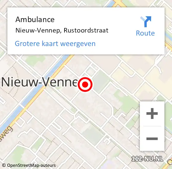 Locatie op kaart van de 112 melding: Ambulance Nieuw-Vennep, Rustoordstraat op 16 mei 2021 02:22