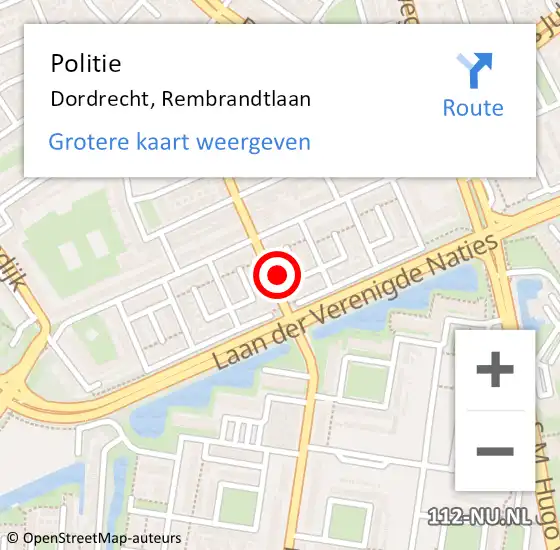 Locatie op kaart van de 112 melding: Politie Dordrecht, Rembrandtlaan op 16 mei 2021 03:18