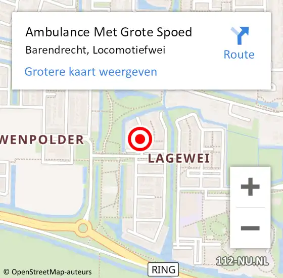 Locatie op kaart van de 112 melding: Ambulance Met Grote Spoed Naar Barendrecht, Locomotiefwei op 16 mei 2021 04:33