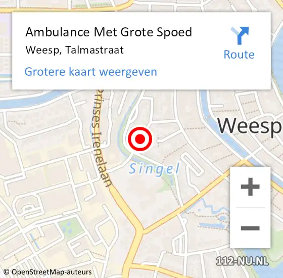 Locatie op kaart van de 112 melding: Ambulance Met Grote Spoed Naar Weesp, Talmastraat op 16 mei 2021 04:37