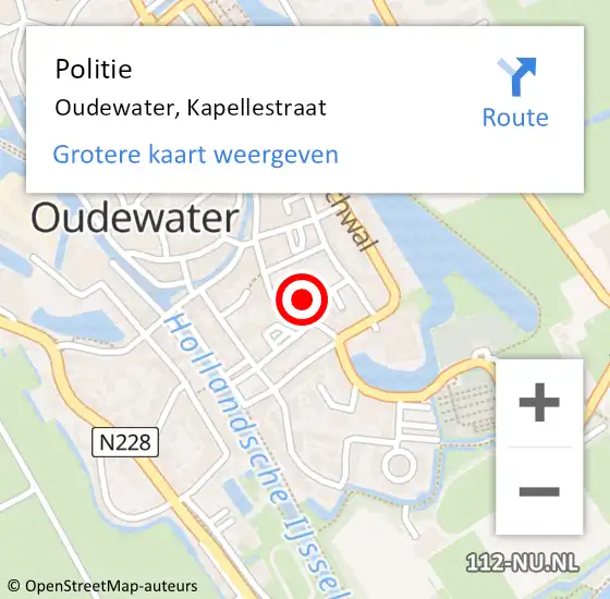 Locatie op kaart van de 112 melding: Politie Oudewater, Kapellestraat op 16 mei 2021 09:37