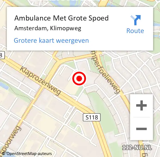 Locatie op kaart van de 112 melding: Ambulance Met Grote Spoed Naar Amsterdam, Klimopweg op 16 mei 2021 11:02