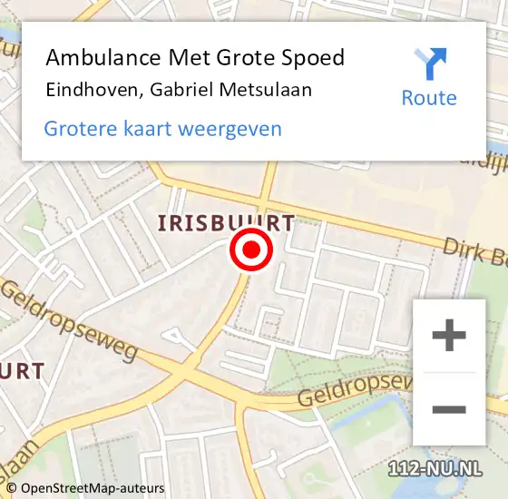 Locatie op kaart van de 112 melding: Ambulance Met Grote Spoed Naar Eindhoven, Gabriel Metsulaan op 16 mei 2021 11:51