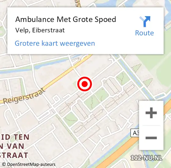 Locatie op kaart van de 112 melding: Ambulance Met Grote Spoed Naar Velp, Eiberstraat op 16 mei 2021 11:51