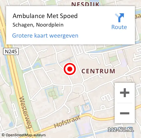 Locatie op kaart van de 112 melding: Ambulance Met Spoed Naar Schagen, Noordplein op 16 mei 2021 11:53