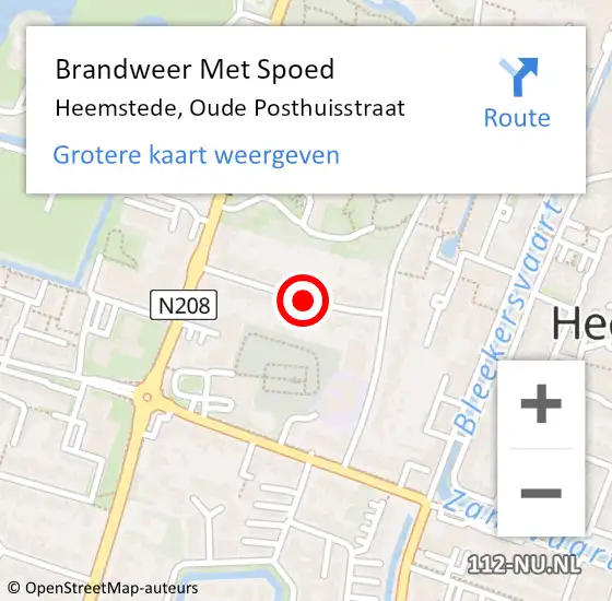 Locatie op kaart van de 112 melding: Brandweer Met Spoed Naar Heemstede, Oude Posthuisstraat op 16 mei 2021 13:45