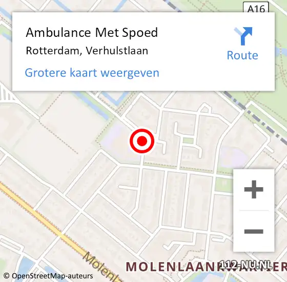 Locatie op kaart van de 112 melding: Ambulance Met Spoed Naar Rotterdam, Verhulstlaan op 16 mei 2021 16:35