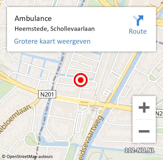 Locatie op kaart van de 112 melding: Ambulance Heemstede, Schollevaarlaan op 16 mei 2021 19:11