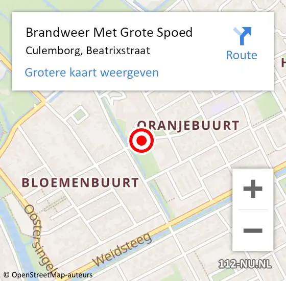 Locatie op kaart van de 112 melding: Brandweer Met Grote Spoed Naar Culemborg, Beatrixstraat op 16 mei 2021 21:17