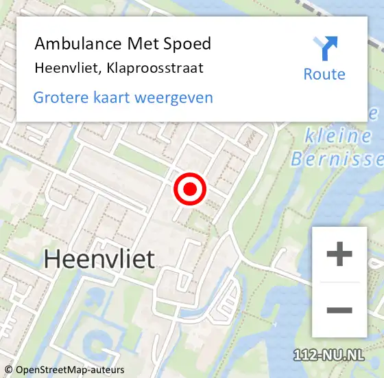 Locatie op kaart van de 112 melding: Ambulance Met Spoed Naar Heenvliet, Klaproosstraat op 17 mei 2021 00:17