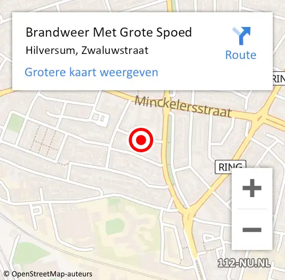 Locatie op kaart van de 112 melding: Brandweer Met Grote Spoed Naar Hilversum, Zwaluwstraat op 17 mei 2021 03:04