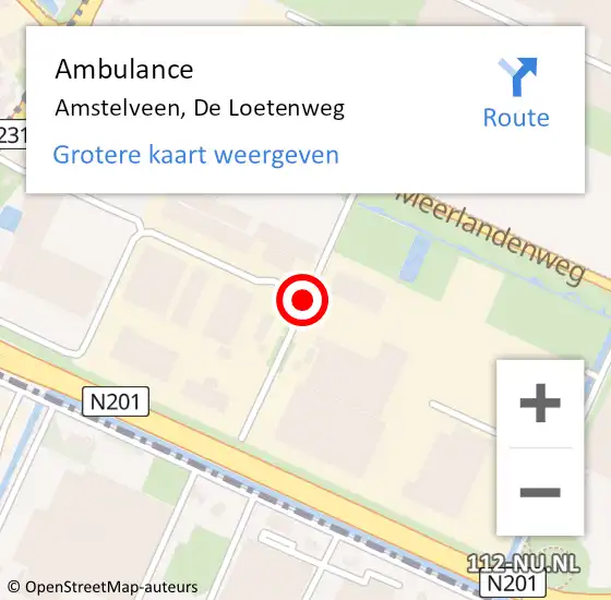 Locatie op kaart van de 112 melding: Ambulance Amstelveen, De Loetenweg op 17 mei 2021 06:35