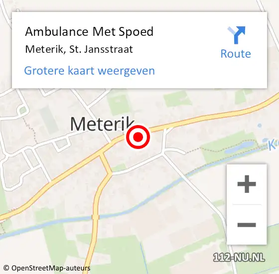 Locatie op kaart van de 112 melding: Ambulance Met Spoed Naar Meterik, St. Jansstraat op 10 juni 2014 16:05