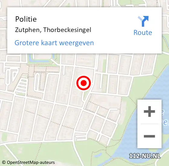 Locatie op kaart van de 112 melding: Politie Zutphen, Thorbeckesingel op 17 mei 2021 12:28