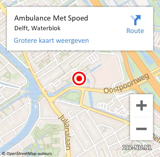 Locatie op kaart van de 112 melding: Ambulance Met Spoed Naar Delft, Waterblok op 17 mei 2021 13:08