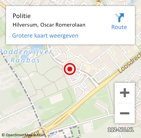 Locatie op kaart van de 112 melding: Politie Hilversum, Oscar Romerolaan op 17 mei 2021 17:21