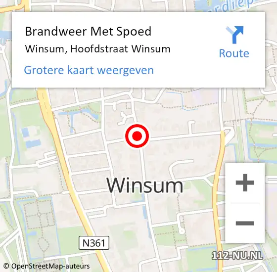 Locatie op kaart van de 112 melding: Brandweer Met Spoed Naar Winsum, Hoofdstraat Winsum op 17 mei 2021 17:45