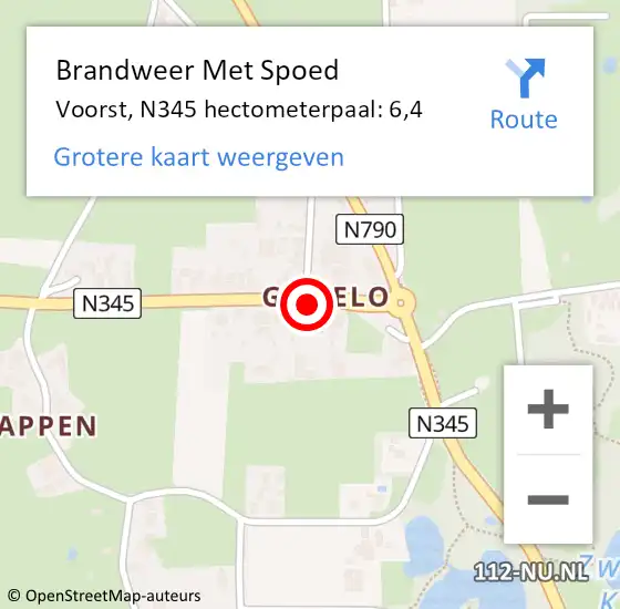 Locatie op kaart van de 112 melding: Brandweer Met Spoed Naar Voorst, N345 hectometerpaal: 6,4 op 10 juni 2014 17:19