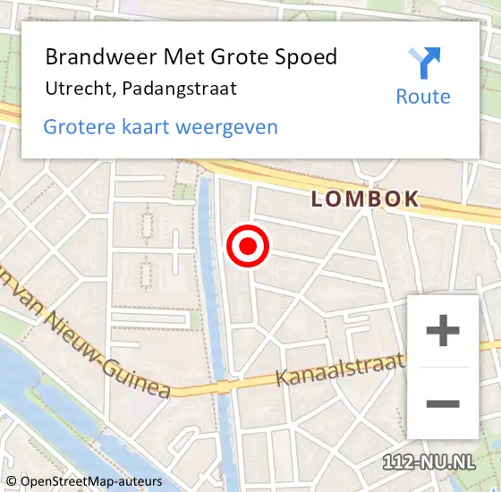 Locatie op kaart van de 112 melding: Brandweer Met Grote Spoed Naar Utrecht, Padangstraat op 18 mei 2021 05:45